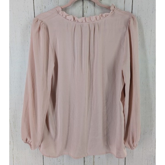 Old Navy Size Medium Womens Pink Ruffle Collar V Neck Long Sleeve Blouse - Picture 8 of 8